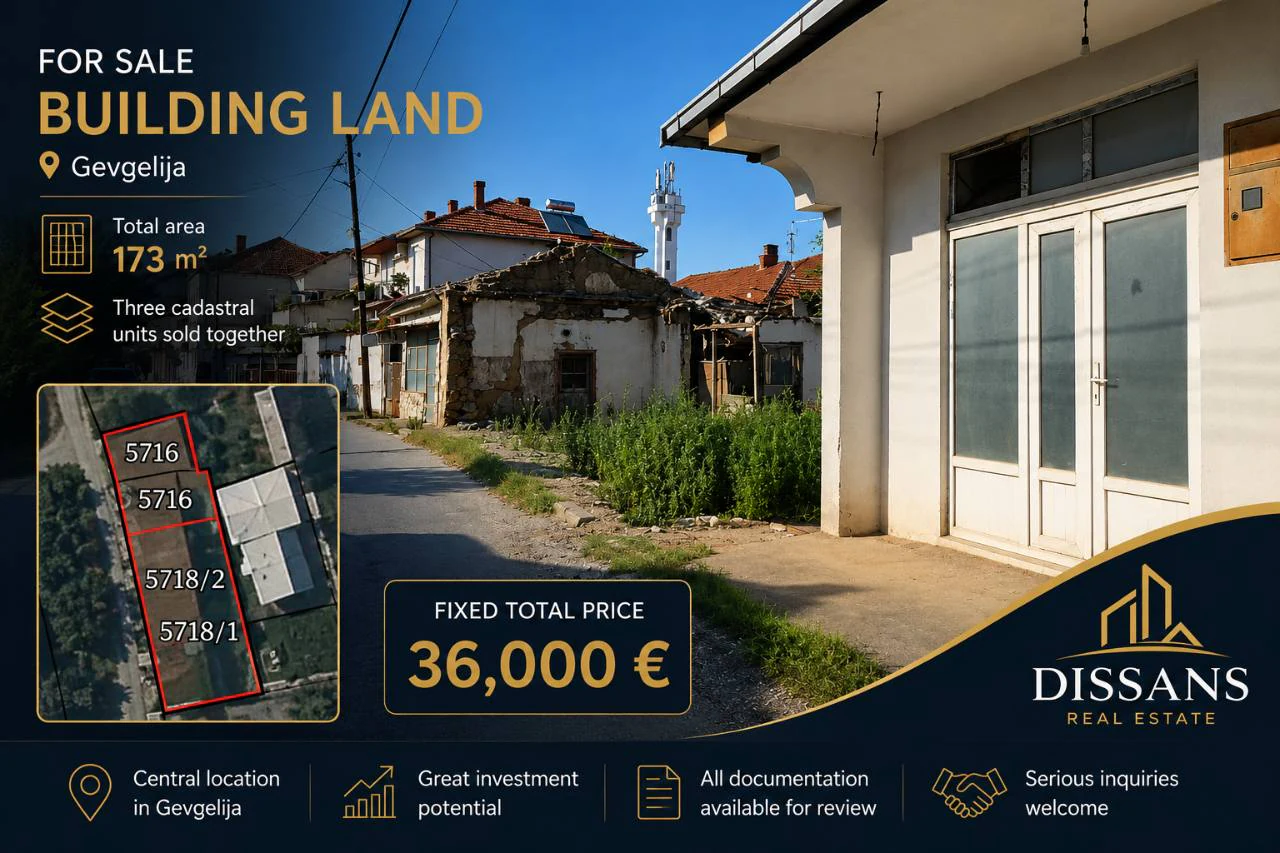 Урбано земјиште 173 m² во центарот на Гевгелија